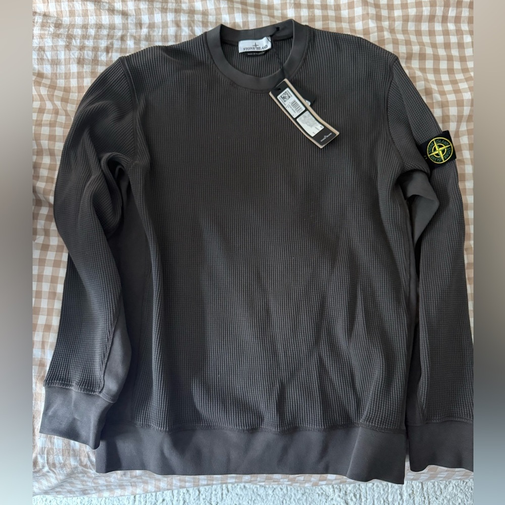 Men’s stone island regular fit waffle knit sweatshirt charcoal size XL